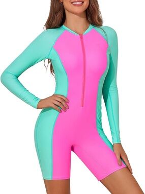 Century Star Long Sleeve Colorblock Rash Guard XLarge NWOT Pink Mint